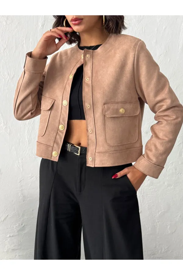 Veste Topshow en daim à poches - Vison | F1800