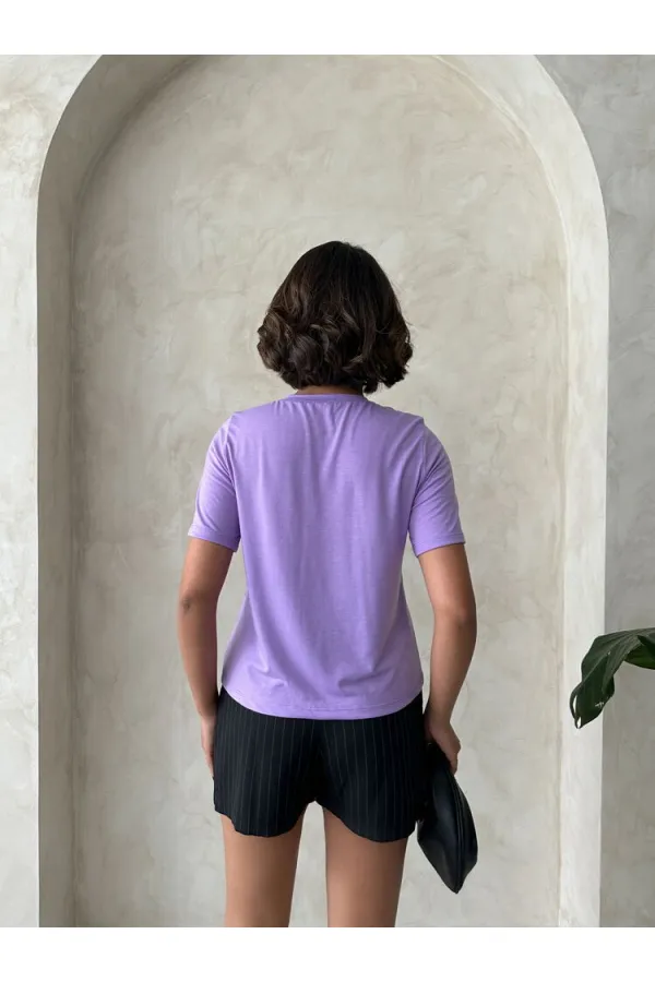 T-shirt Topshow Lilac Stone Detail Wholesale