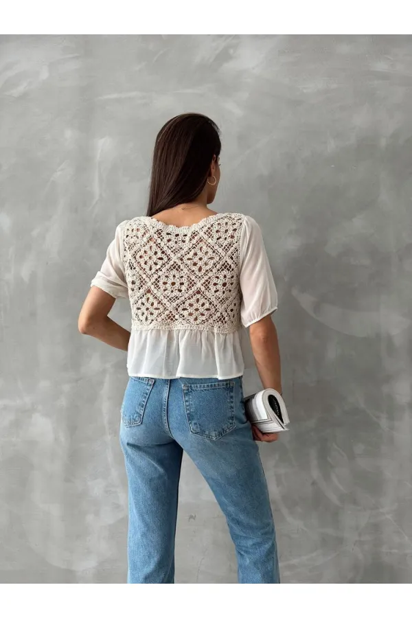 Topshow Stone Cream Embroidered Wholesale Blouse