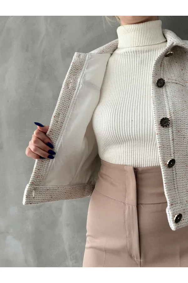 Manteau à boutons en gros - Crème | TOPSHOW | F1547