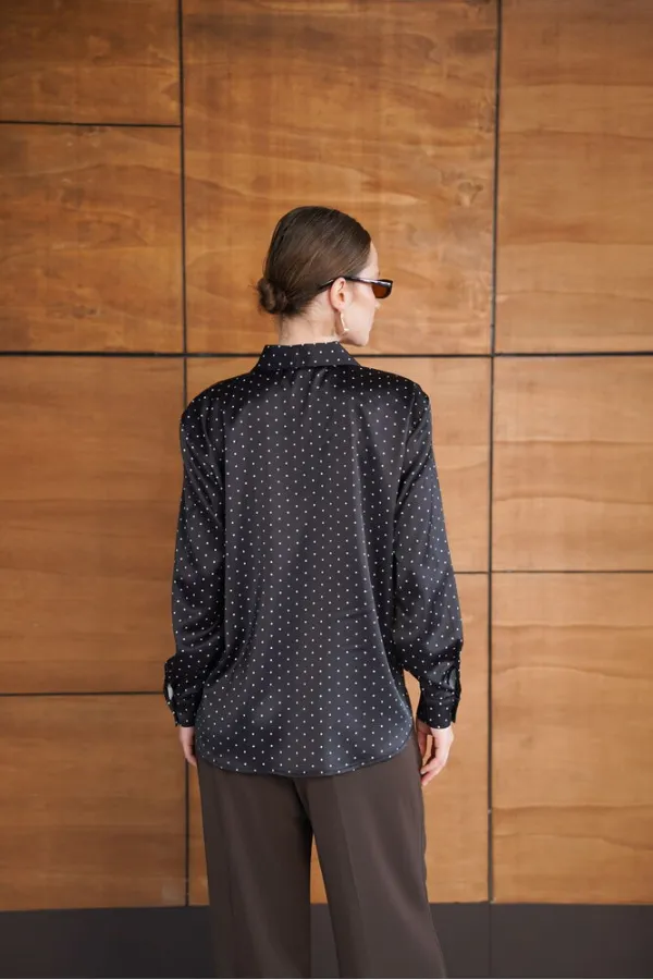 Polka Dot Satin Shirt - Black | F2076 - Topshow