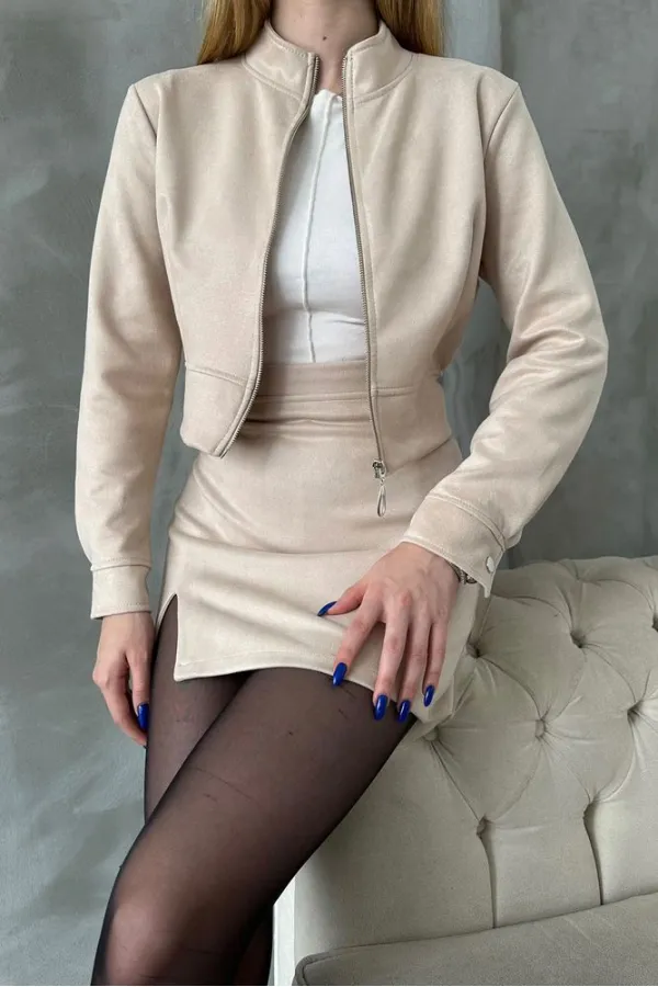 TOPSHOW Manteau court en daim couleur pierre (vente en gros) | F1551