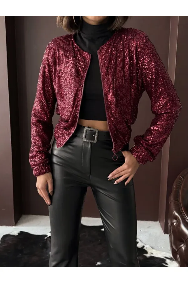 Topshow - Veste à sequins bordeaux pour femme (vente en gros) - Tenue de soirée élégante