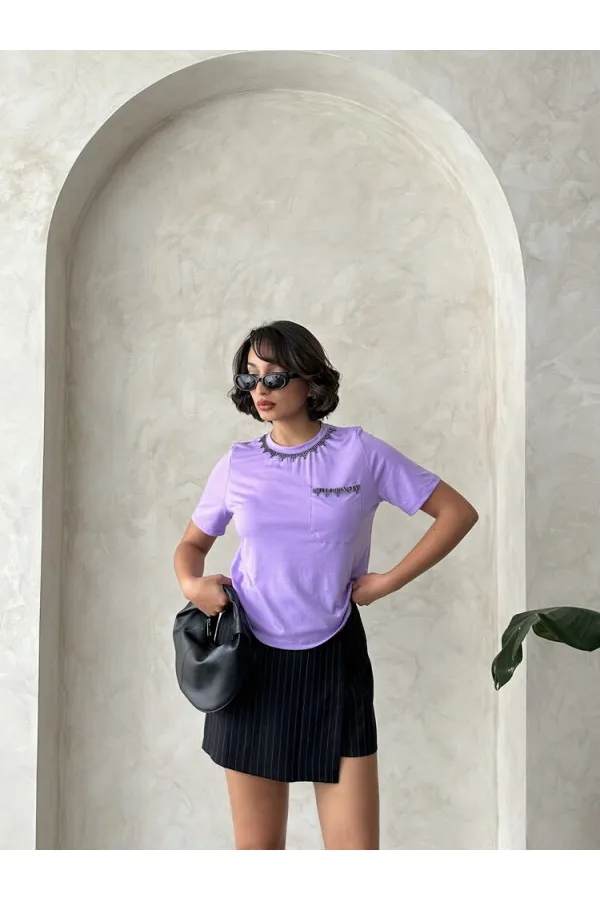 T-shirt Topshow Lilac Stone Detail Wholesale