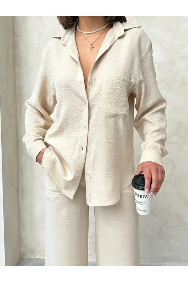 Chemise en lin à poche Topshow Stone, vente en gros | F1200