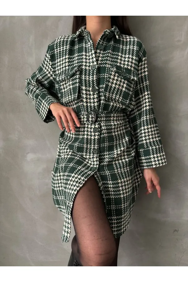 Ekose Toptan Elbise - Zümrüt Ekose | TOPSHOW | F1118