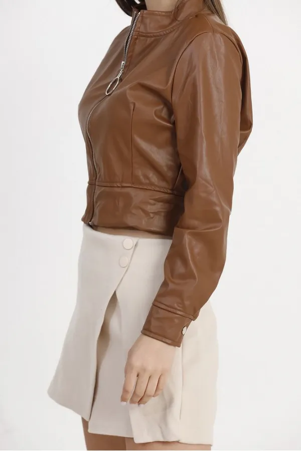 Manteau en cuir en gros - Beige | TOPSHOW | F0443