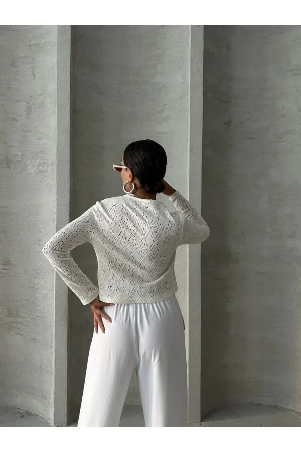 Chemisier à nouer sur le devant en gros - Crème | TOPSHOW | F1705