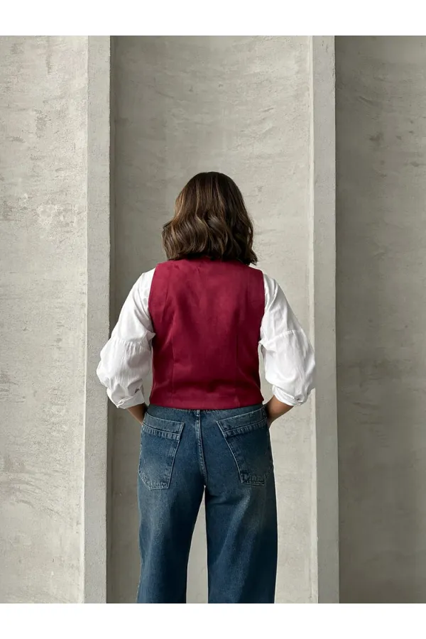 Süet Toptan Yelek - Bordo | TOPSHOW | F1528