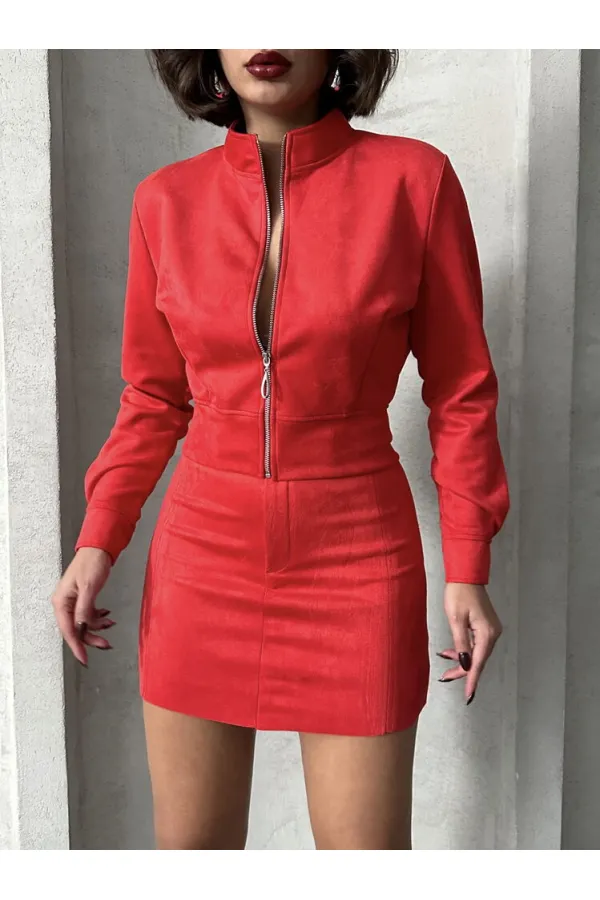 Zippered Wholesale Jacket - Red | TOPSHOW | F1551
