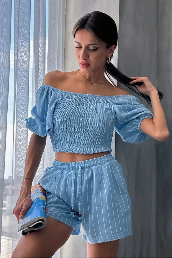 Topshow Blue Striped Gipel Wholesale Blouse