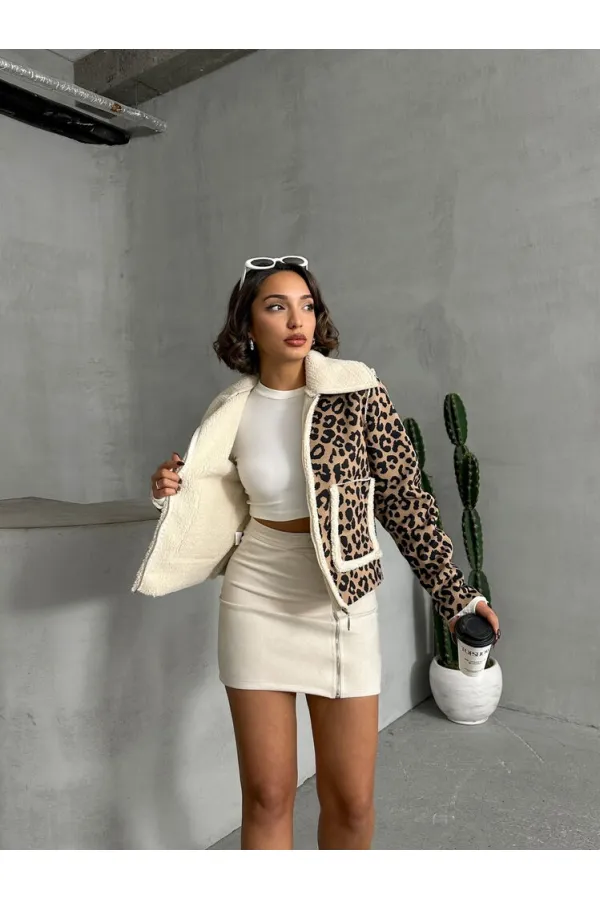 Manteau en peluche à motifs Eopar en gros - Noir vison | TOPSHOW | F1814