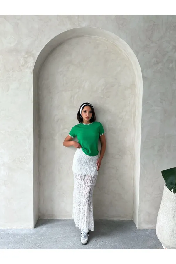 T-shirt Topshow crème émeraude à col rond en gros