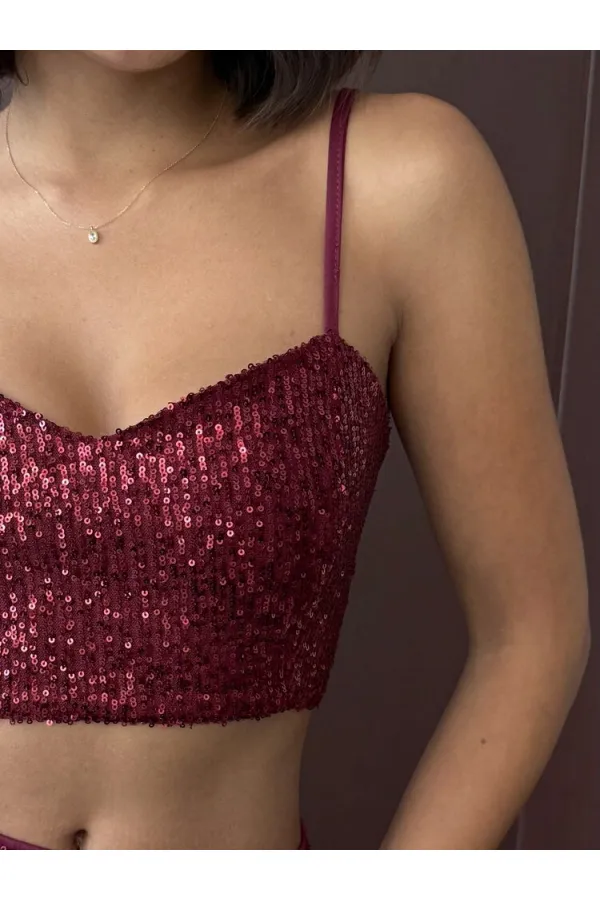 Topshow - Toptan Payetli Büstiyer - Parti Ve Davet Şıklığı - Bordo