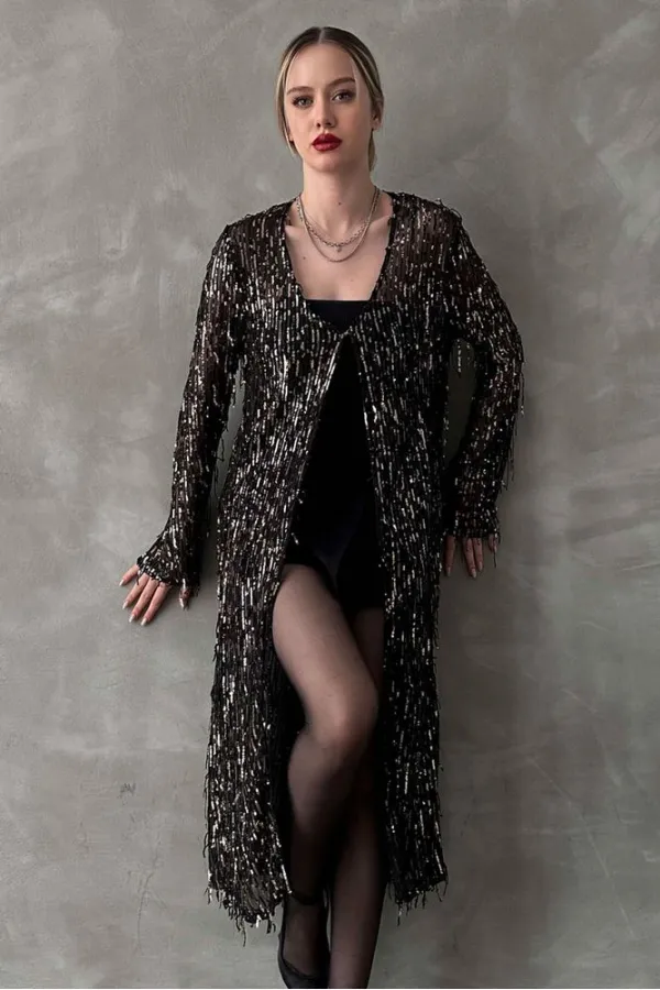 Gilet long en gros - Noir et or | TOPSHOW | F1618