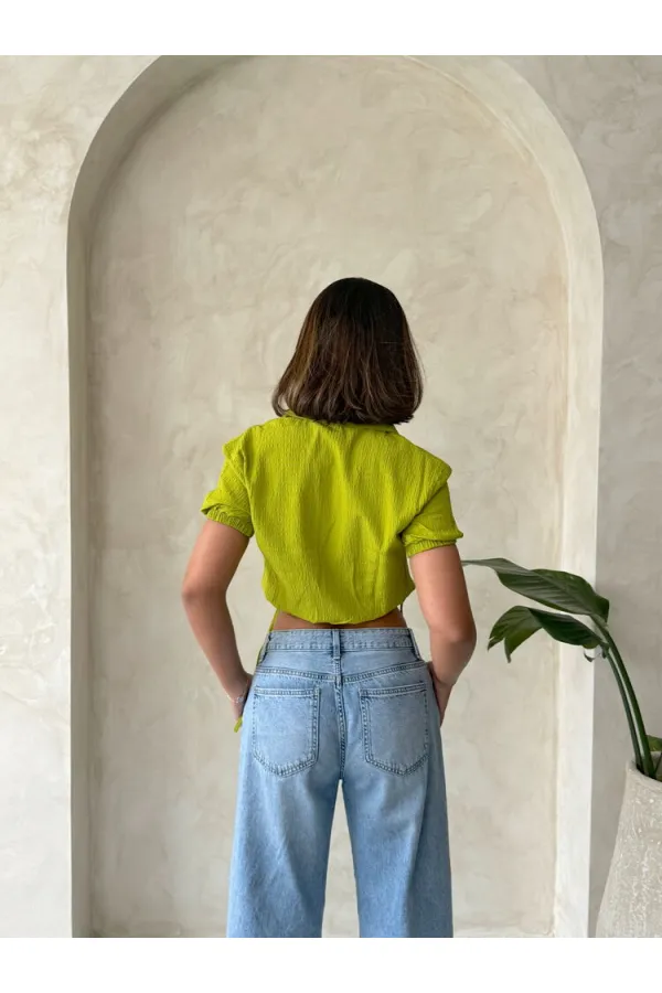 Chemise à poche brodée en gros - Vert pistache | TOPSHOW