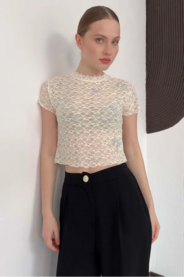 D 3007 GÜPÜR T SHIRT - KREM