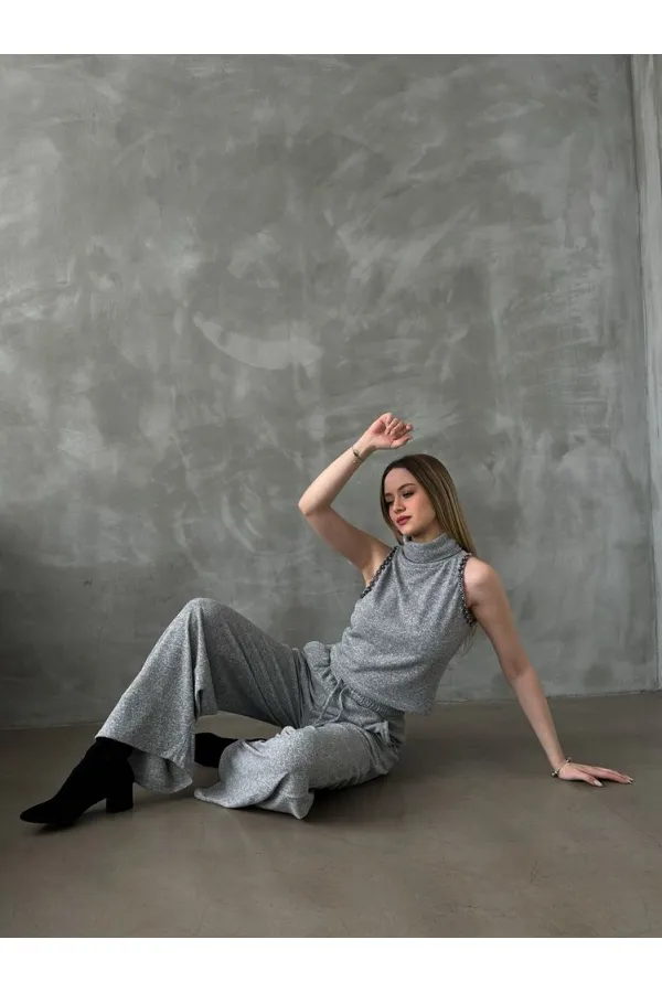 Pantalons en maille gris en gros | TOPSHOW | F1486