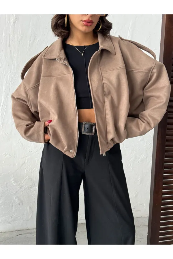 Topshow Scuba Suede Wholesale Jacket - Light Brown | F2017