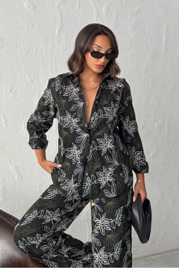 Topshow Embroidered Linen Wholesale Shirts - Black | F2009