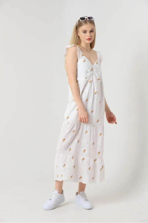 Robe plissée jaune à fleurs Topshow, col en V, en gros