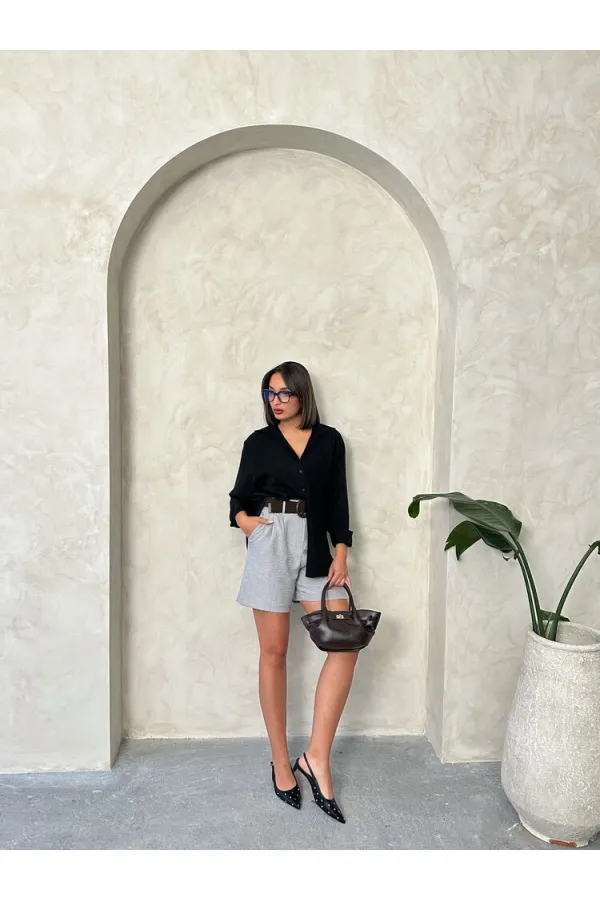 TOPSHOW Gri Kemerli Toptan Şort