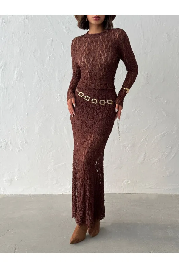 Brown Long Transparent Wholesale Skirt | Topshow | F1887