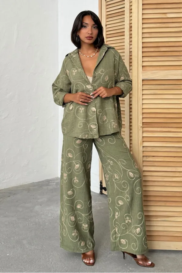 Pantalon brodé - Kaki Dsn2 | Topshow | F1900