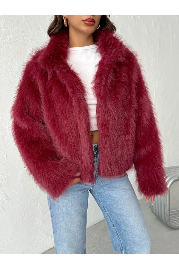 Topshow - Manteau en fausse fourrure pour femme - Bordeaux (vente en gros)