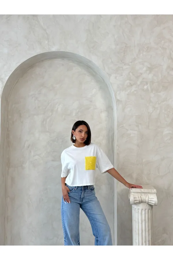 Wholesale T-Shirt with Pocket Detail - Yellow | Topshow