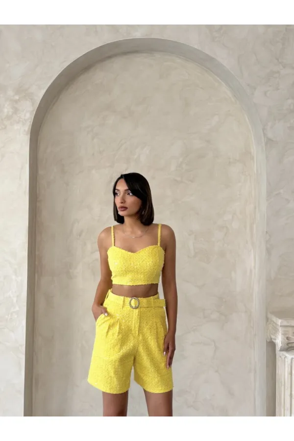 Shorts en jean à paillettes jaunes en gros | Topshow