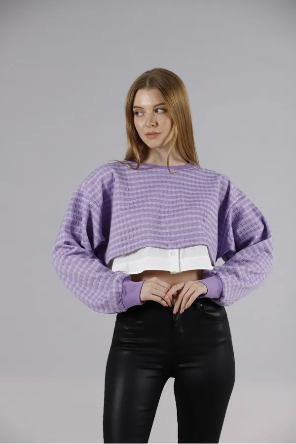 Blouse courte F en gros - Lilas | TOPSHOW | F1544