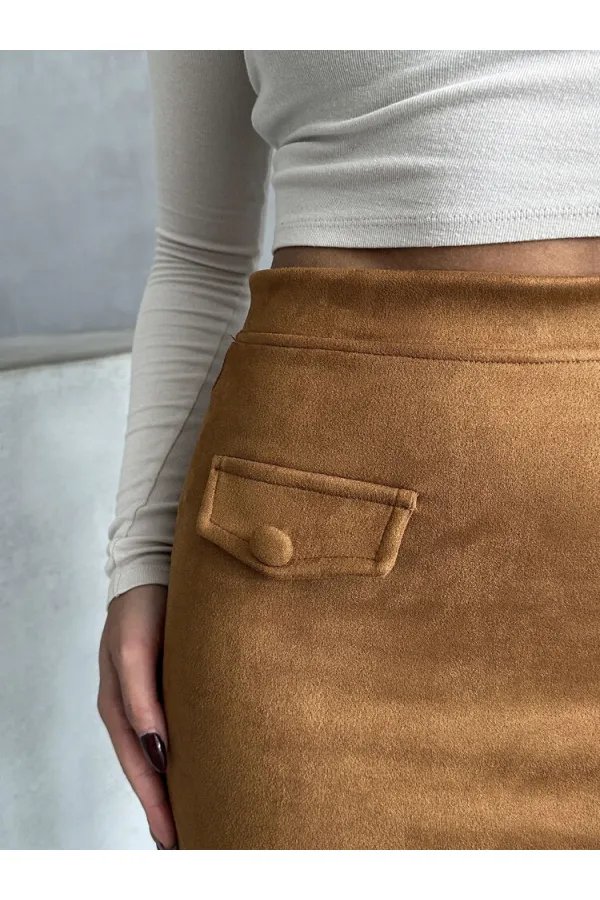 Wholesale Skirt with Pockets - Tan | TOPSHOW | F1572
