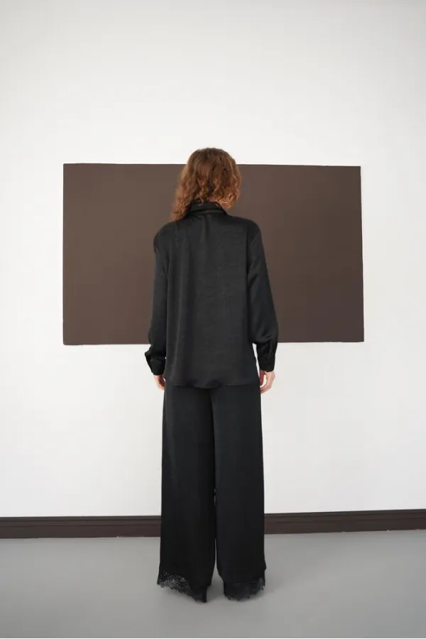 Chemise à manches longues en gros - Noire | F2101 - Topshow