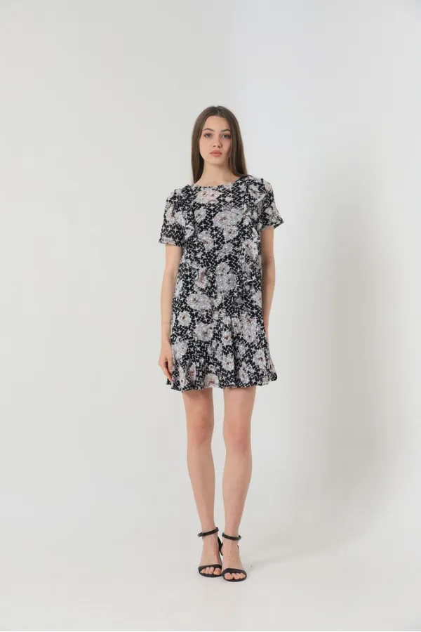 Robe Topshow noire à motif floral en gros