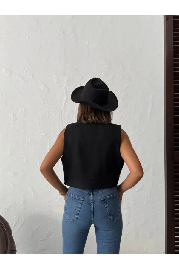 Topshow - Wholesale Embroidered Suede Vest - Western Style Elegance - Black