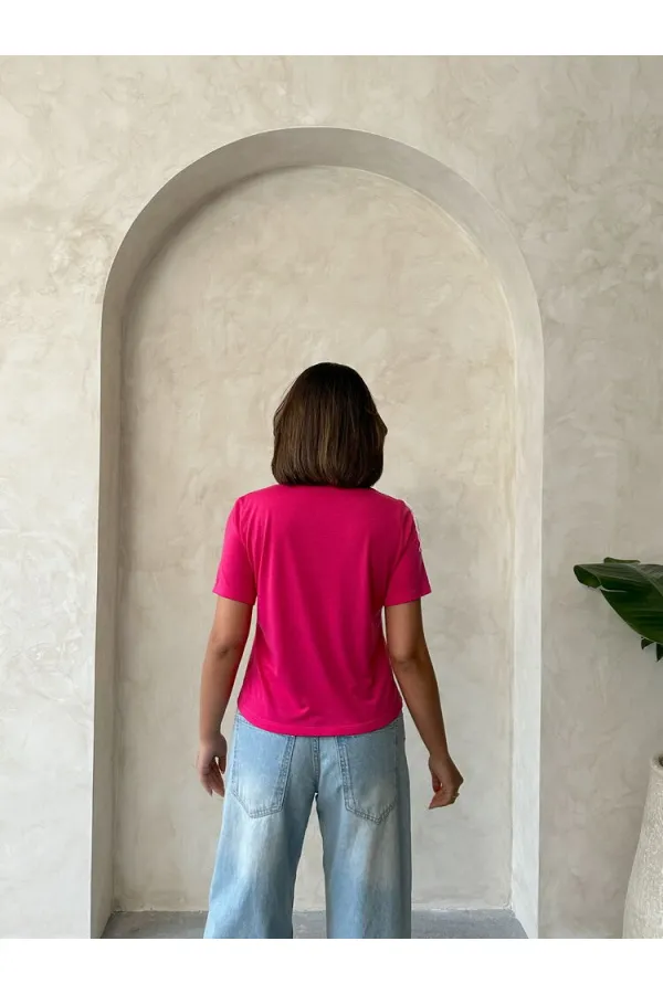 Topshow Fuşya Çoban Dikişli Toptan Tişört