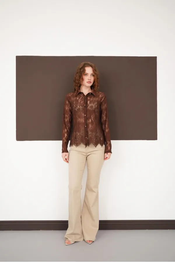 Wholesale Lace Shirts - Coffee | F2073 - Topshow