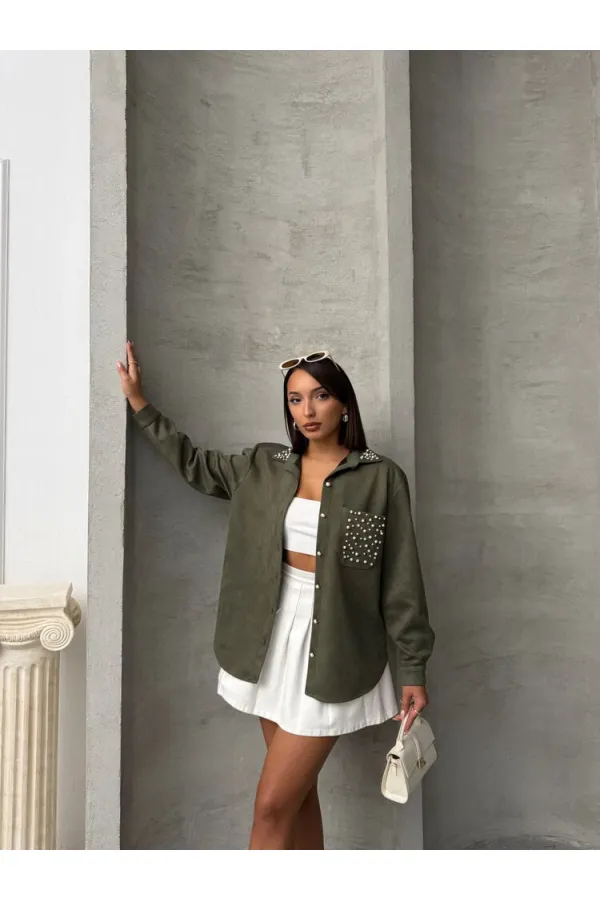 Cebi Tasli Toptan Gömlek - Haki | TOPSHOW | F1617