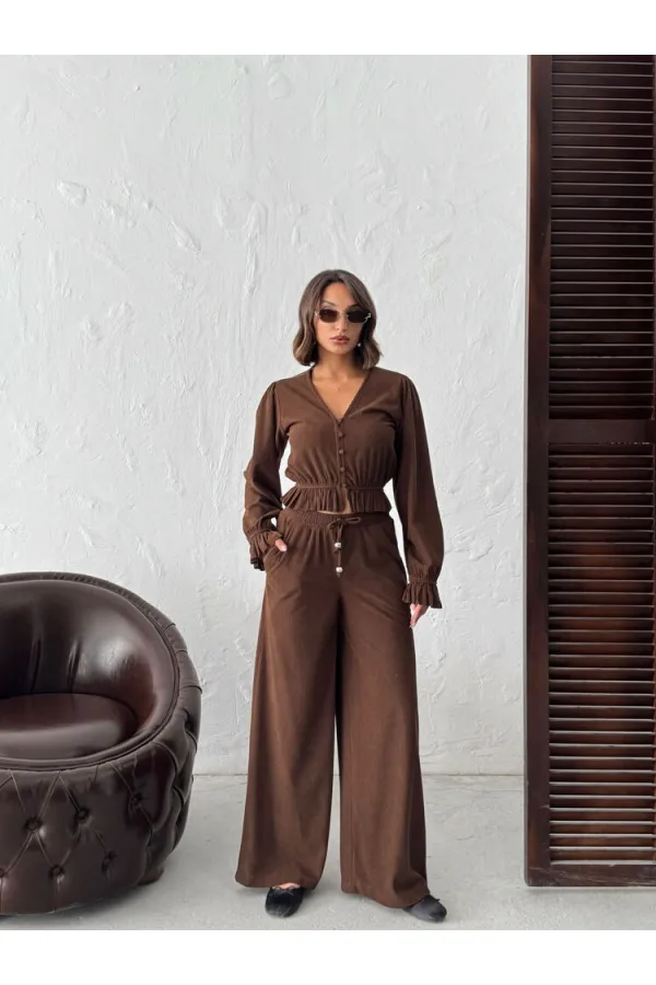 Topshow - Toptan Fitilli Kadife Pantolon - Kahve