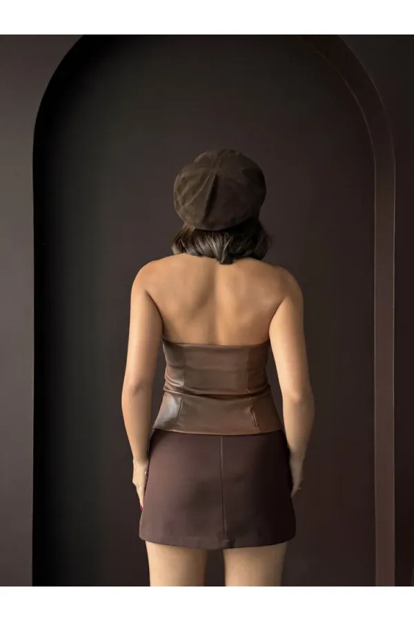 Topshow Sunideri Fermuarlı Toptan Yelek - Kahve | F2036