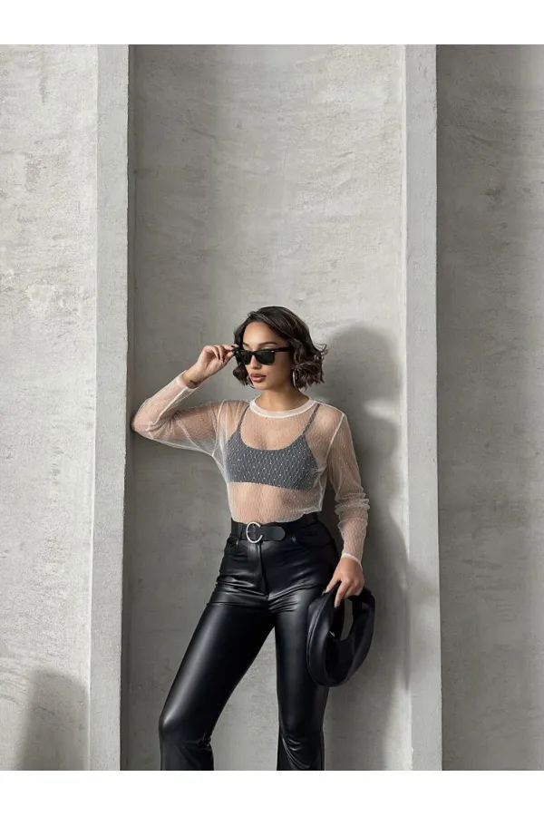 Blouse en tulle à pois en gros - Pierre | TOPSHOW | F1603