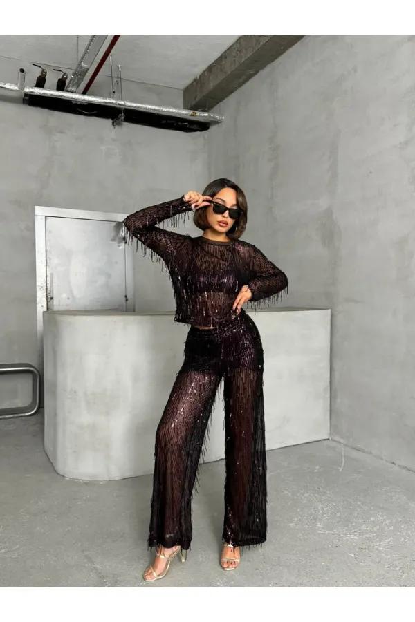 Pul Palet Wholesale Blouse - Black and Burgundy | TOPSHOW | F1612