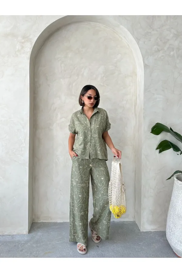 Nakışlı Toptan Gömlek - Açık Haki | Topshow