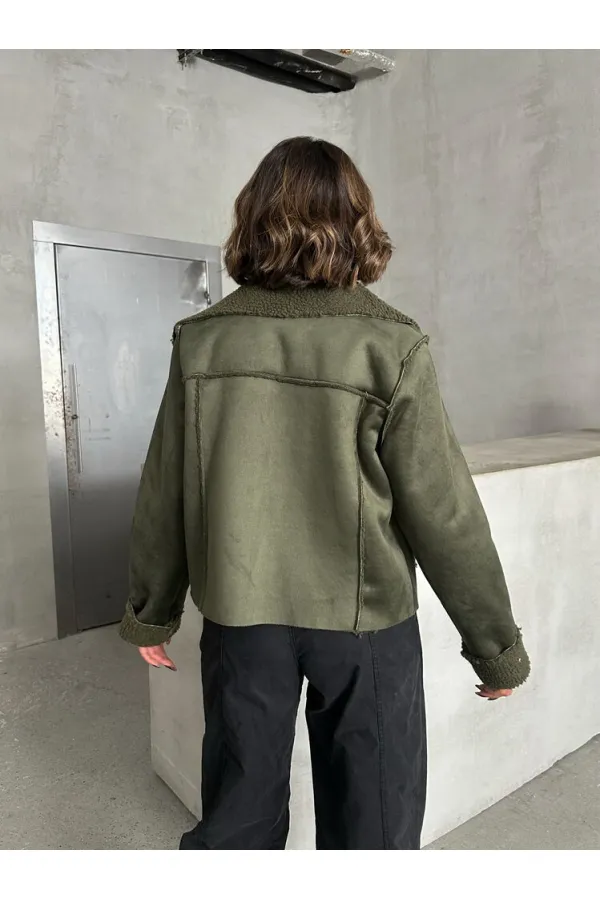 Manteau en peluche suédée F en gros - Kaki | TOPSHOW | F1856