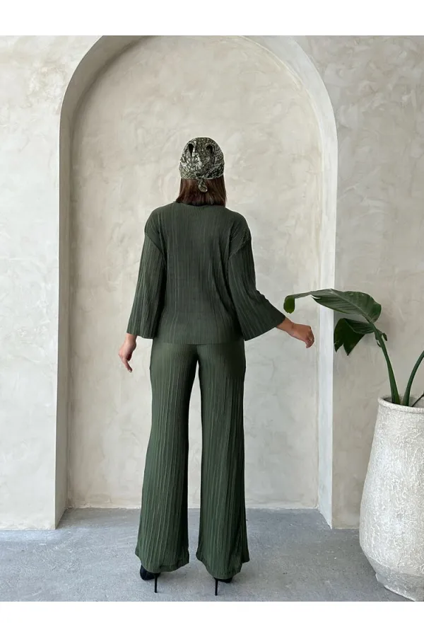 Pantalon plissé en gros - Kaki | Topshow