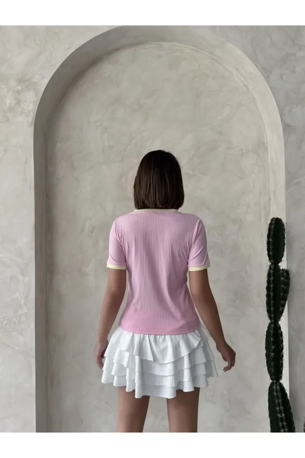 T-shirt brodé rose et jaune | Topshow