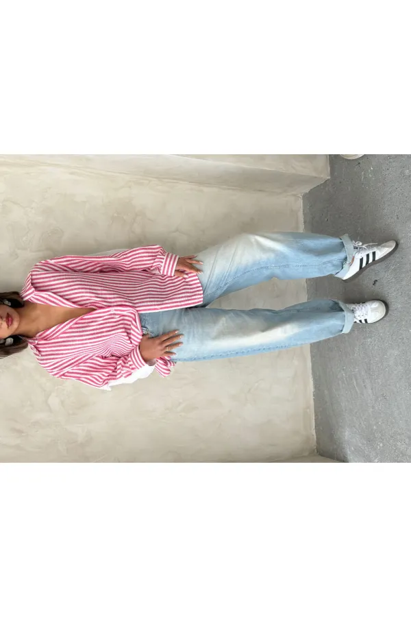Striped Linen Shirt - Fuchsia | Topshow | F1919