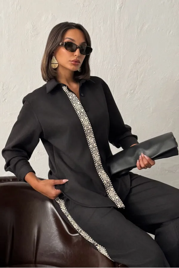 Topshow Şerit Detaylı Scuba Süet Pantolon - Siyah | F1973