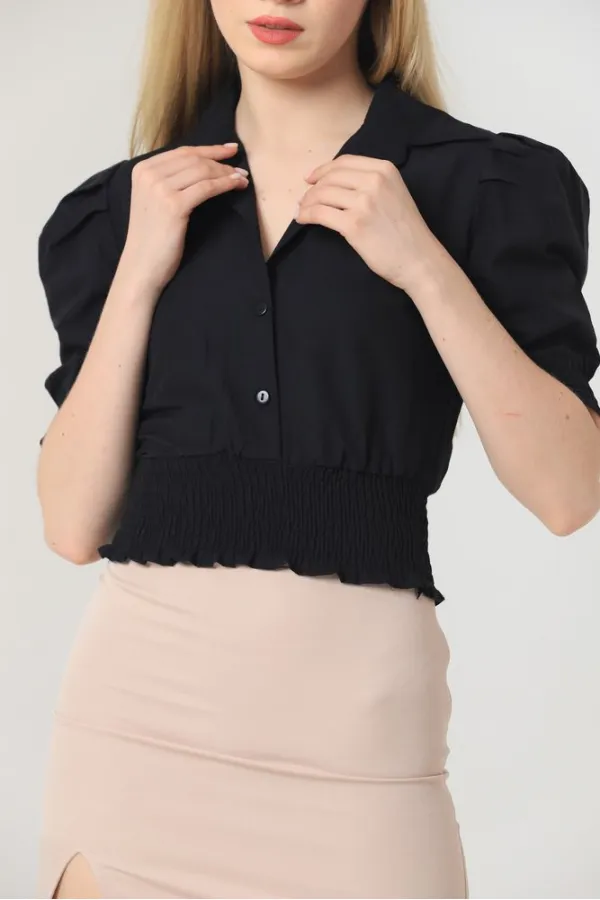 Chemise Topshow noire à boutons en gipel, vente en gros